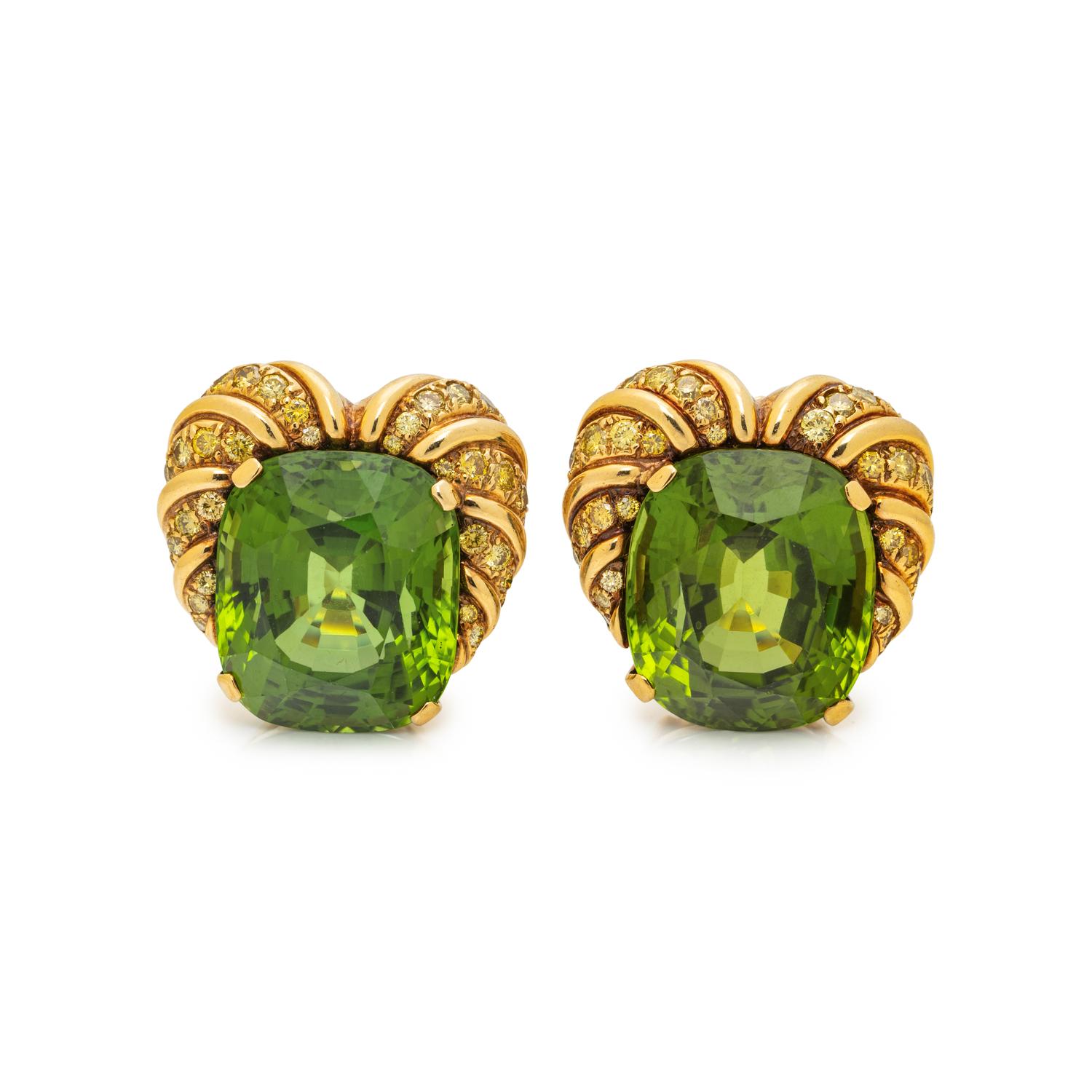 VERDURA, YELLOW GOLD, PERIDOT AND YELLOW DIAMOND EARCLIPS