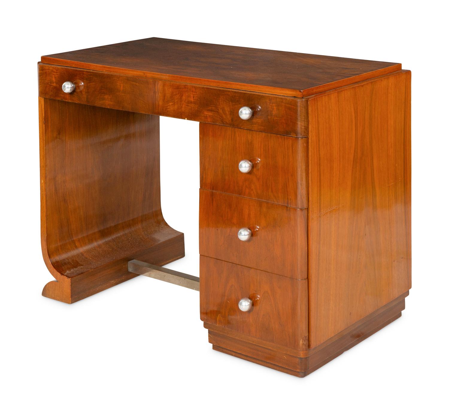 A French Art Deco Figured Walnut Desk