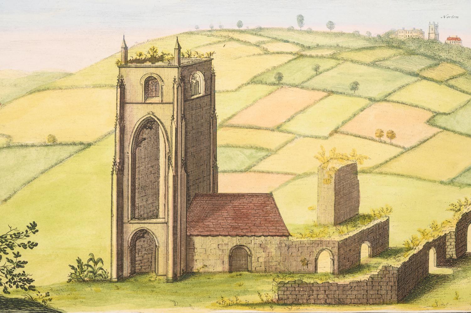 A Set of Eight English Architectural Engravings with Hand-Coloring