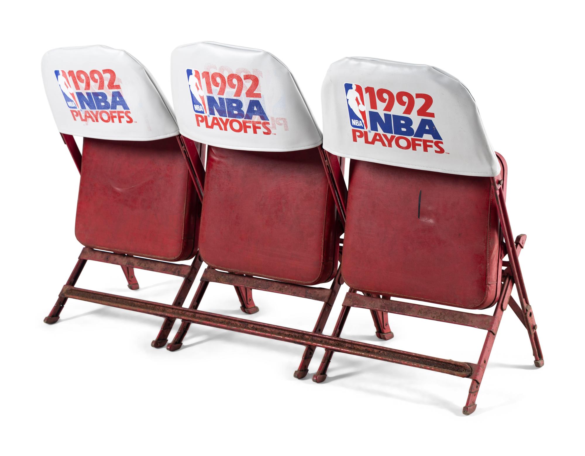 A Row of Three Chicago Bulls 1992 NBA Playoffs Chicago Stadium Courtside Seat Chairs