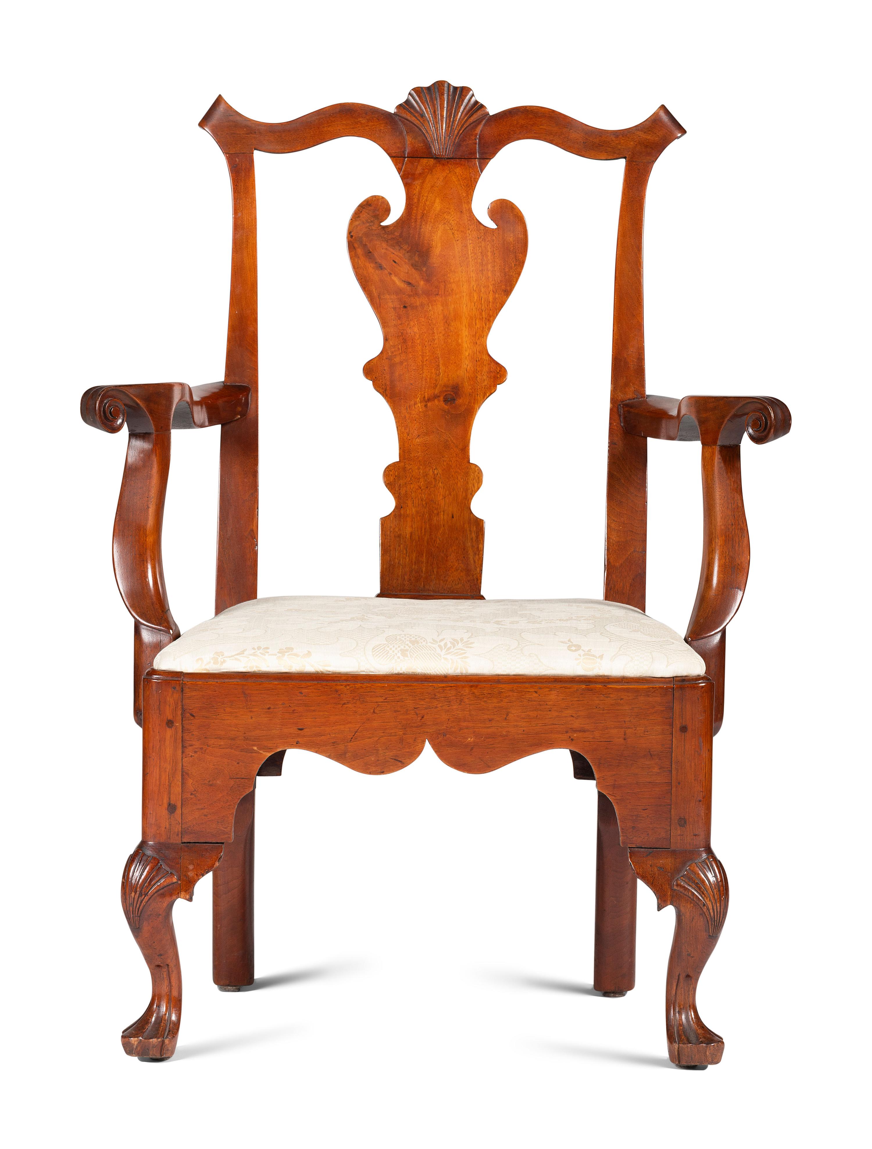 A Queen Anne Carved Walnut Armchair