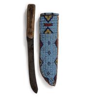Sioux Beaded Hide Knife Sheath, with Knife