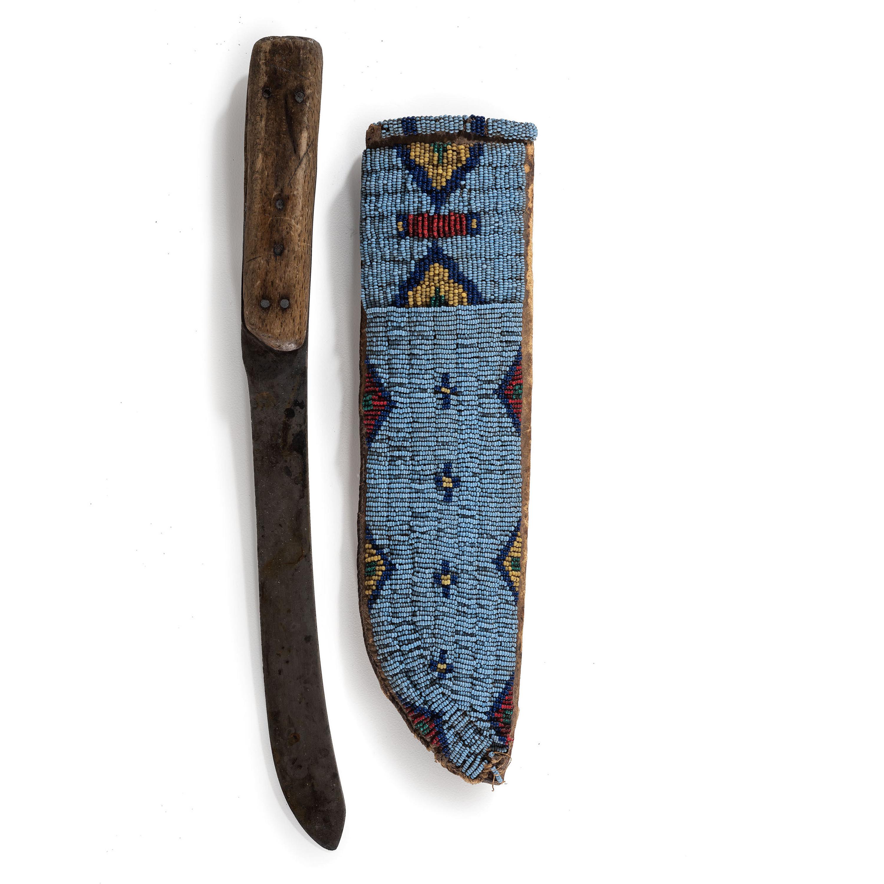 Sioux Beaded Hide Knife Sheath, with Knife
