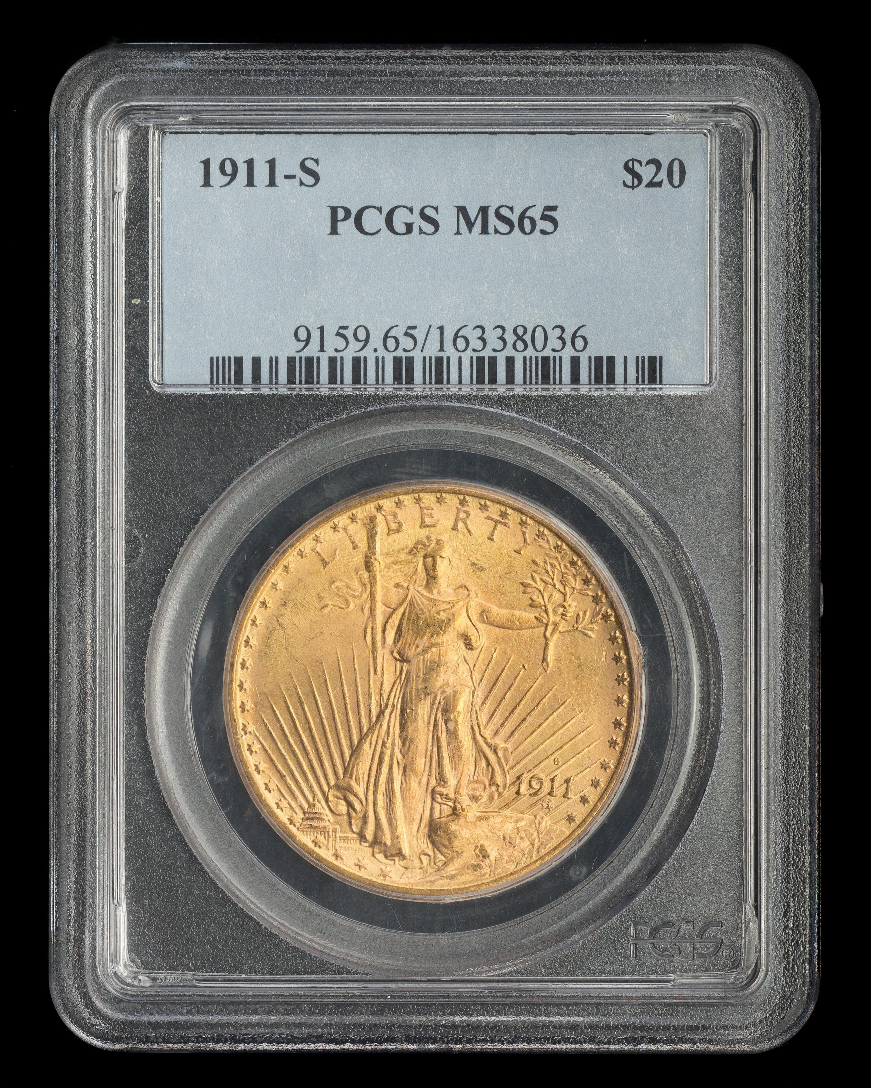 A United States 1911-S St. Gaudens $20 Gold Coin