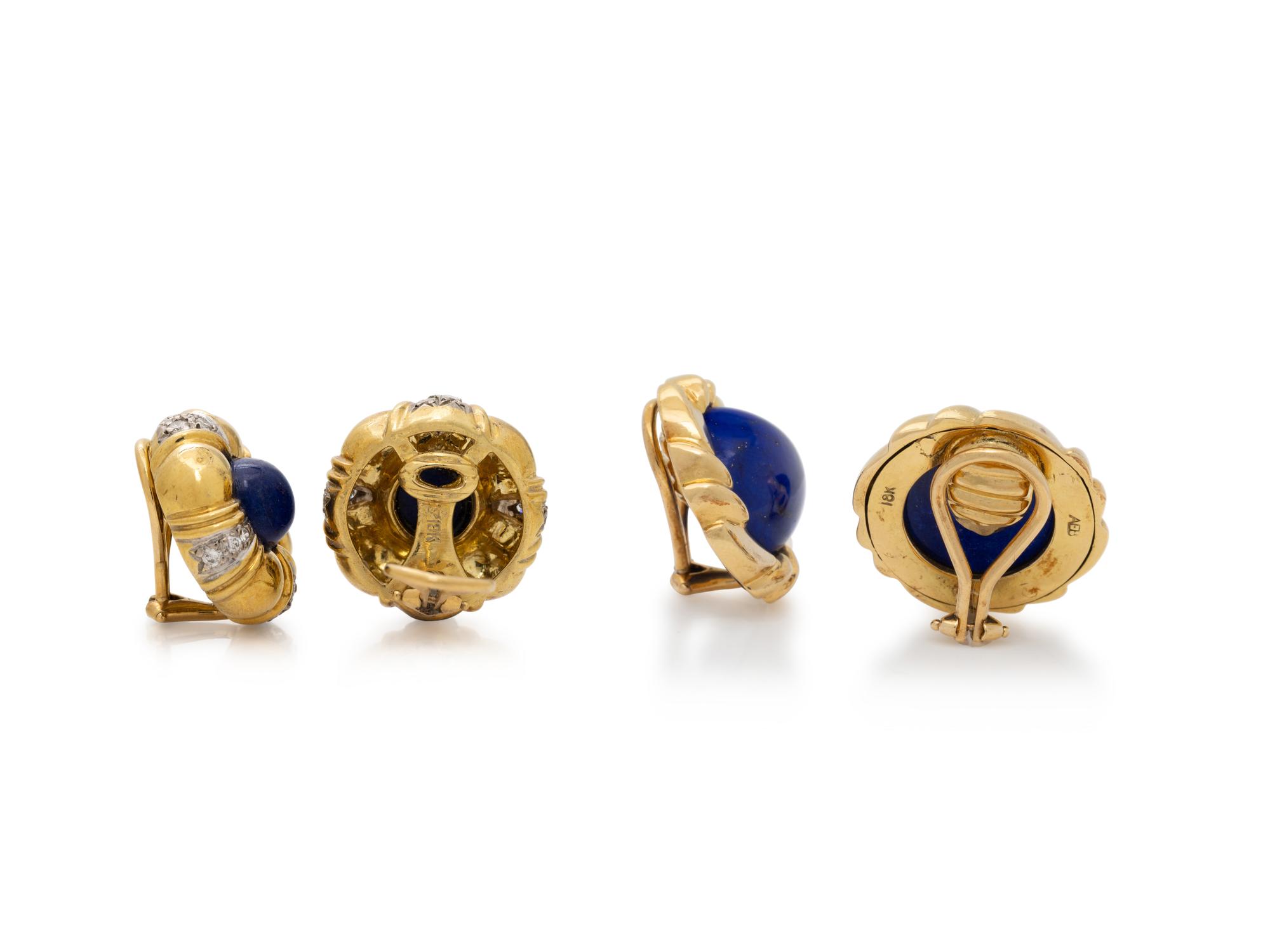 TWO PAIRS OF YELLOW GOLD AND LAPIS LAZULI EARRINGS