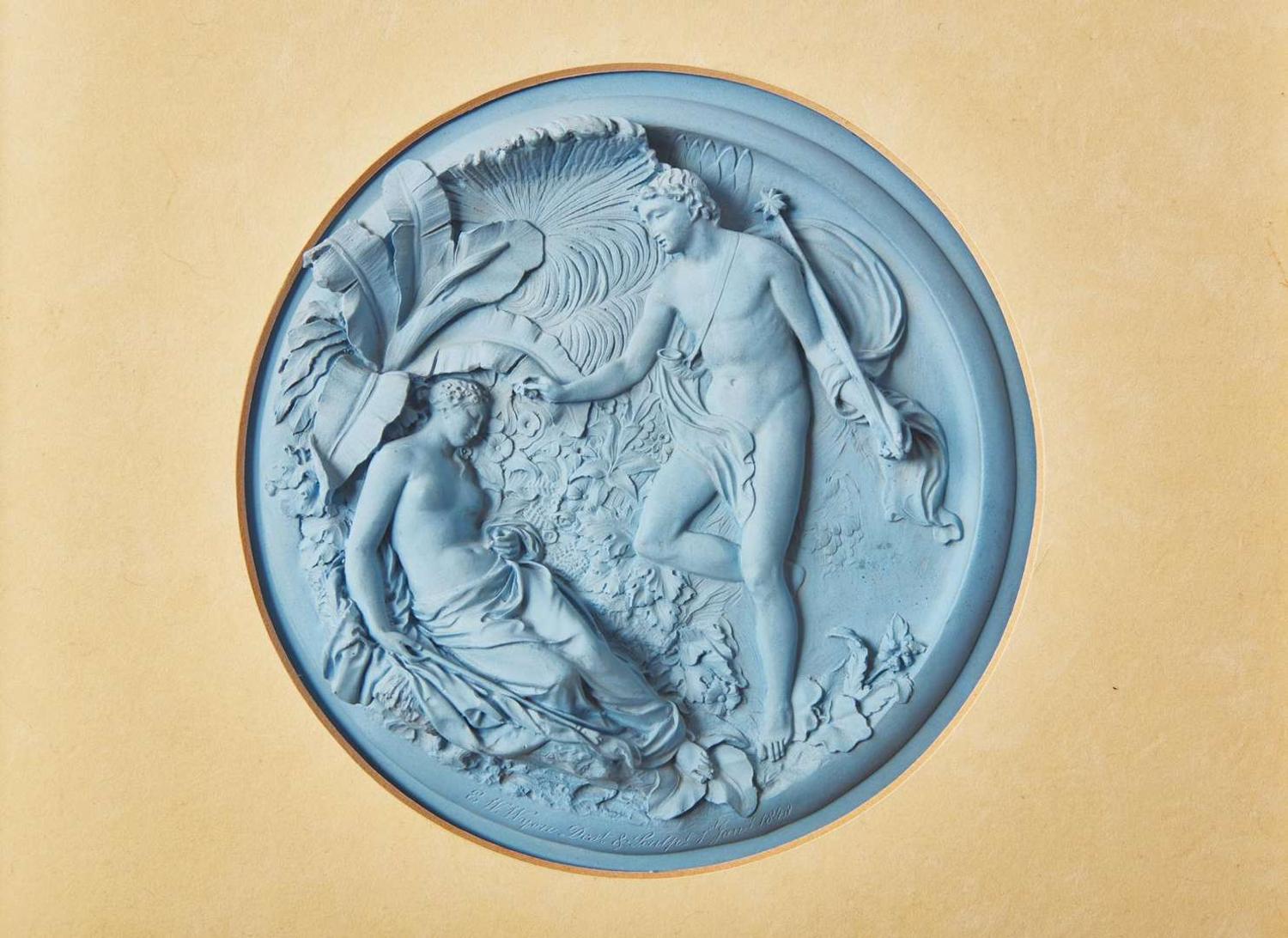 A Rare English Blue Jasperware 'Oberon and Titania' Plaque