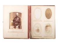 [LATE INDIAN WARS]. Photo album identified to Oskaloosa M. Smith, 22nd US Infantry, containing CDVs and cabinet cards of civilians and officers, some identified, incl. images by S.J. Morrow.