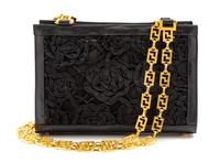 Gianni Versace Couture Black Sheer Handbag with Sheer Heels, 1990s 9.75" L x 3" W x 6.25" H; strap drop: 18.5". Shoe size: 38