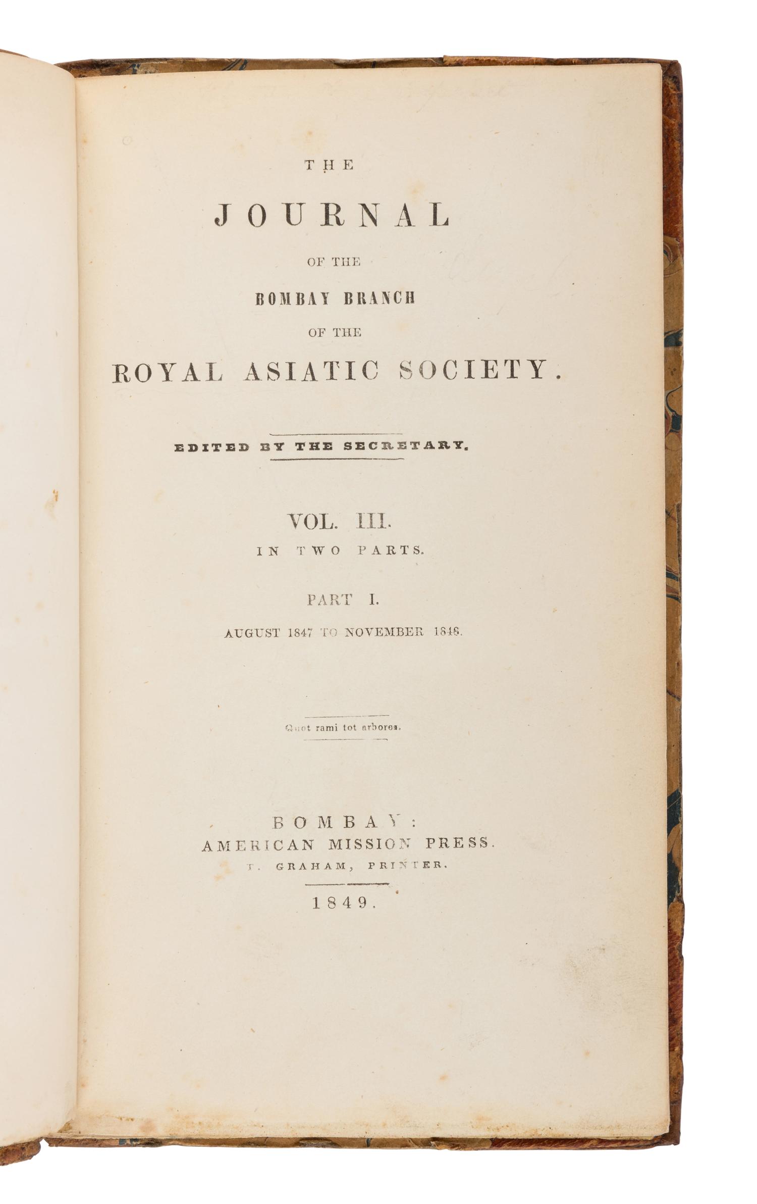 BURTON, Richard Francis, Sir (1821-1890). “Notes and Remarks on Dr. Dorn’s Chrestomathy of the Pushtu or Affghan Language ,” Art. V. -- “A Grammar of the Jâtakì or Belohckì Dialect,” Art. IX. Extracted from: The Journal of the Bombay Branch of the Royal Asiatic Society . Volume III, number XII. Bombay: T. Graham for American Mission Press, January 1849.