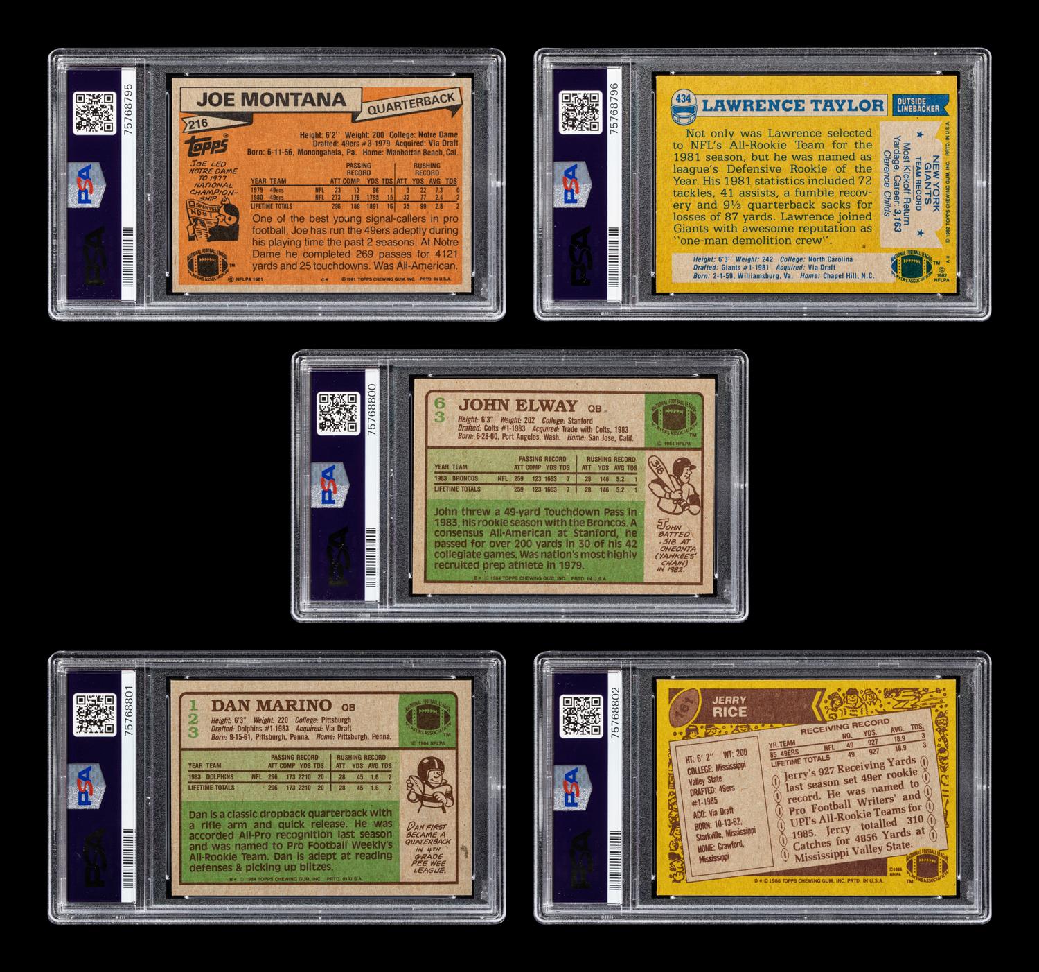 A Group of PSA Graded Hall of Fame Football Rookie Cards Including Joe Montana, Dan Marino and John Elway,
