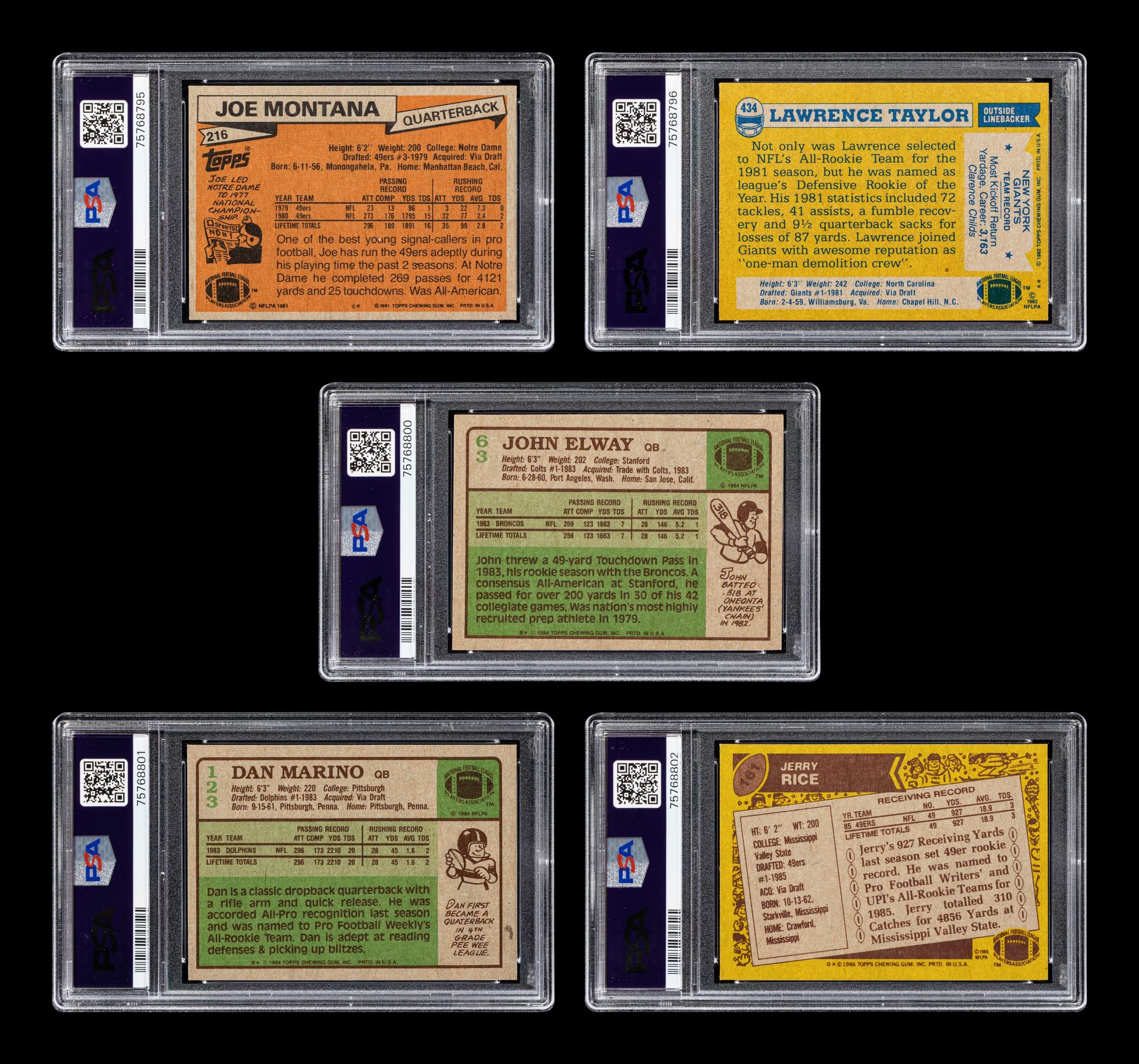 A Group of PSA Graded Hall of Fame Football Rookie Cards Including Joe Montana, Dan Marino and John Elway,