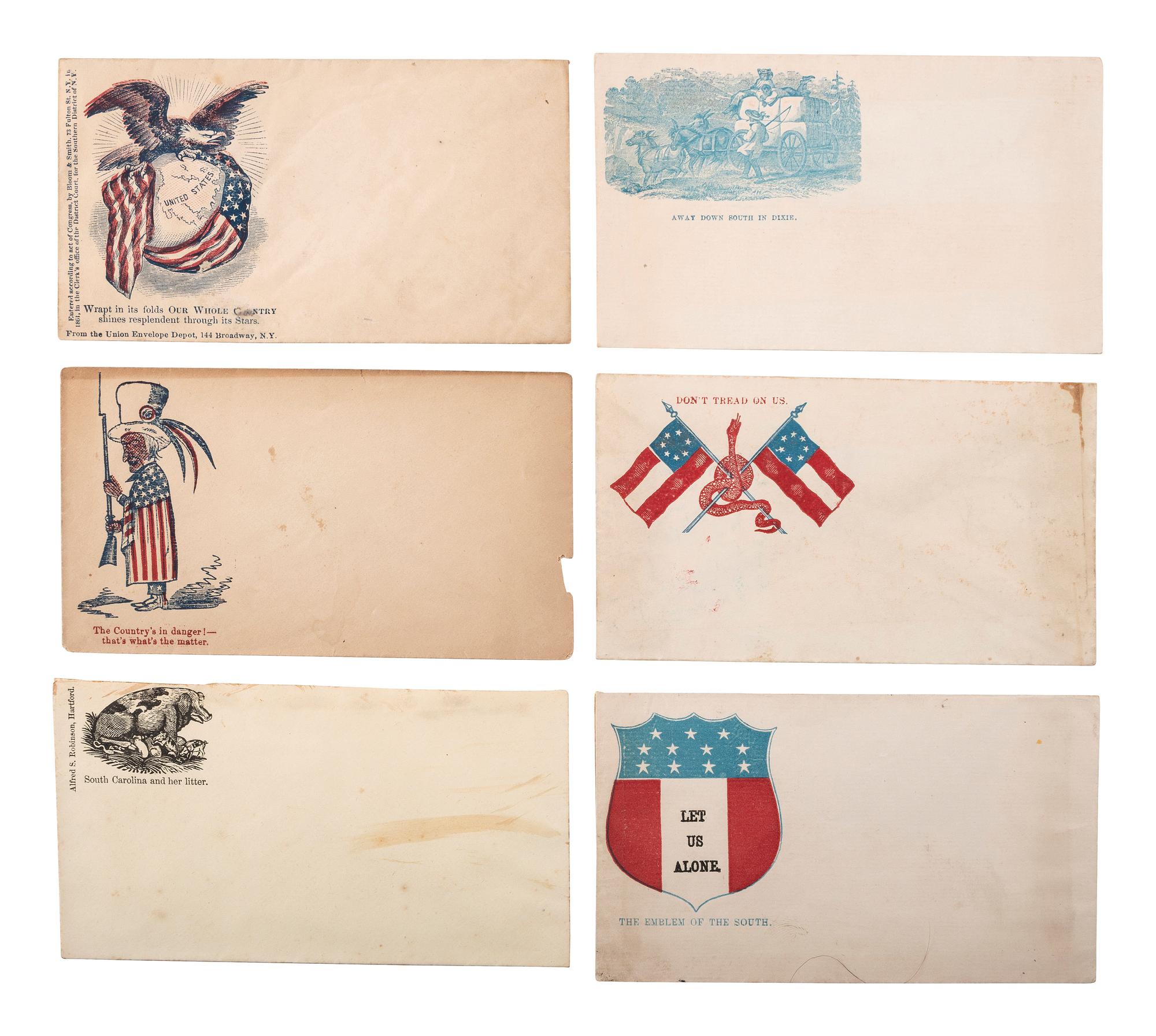 [CIVIL WAR]. Civil War-period patriotic covers, incl. northern and southern examples.