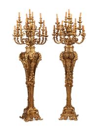 A Pair of Louis XVI Style Gilt Bronze Seventeen-Light Torchères