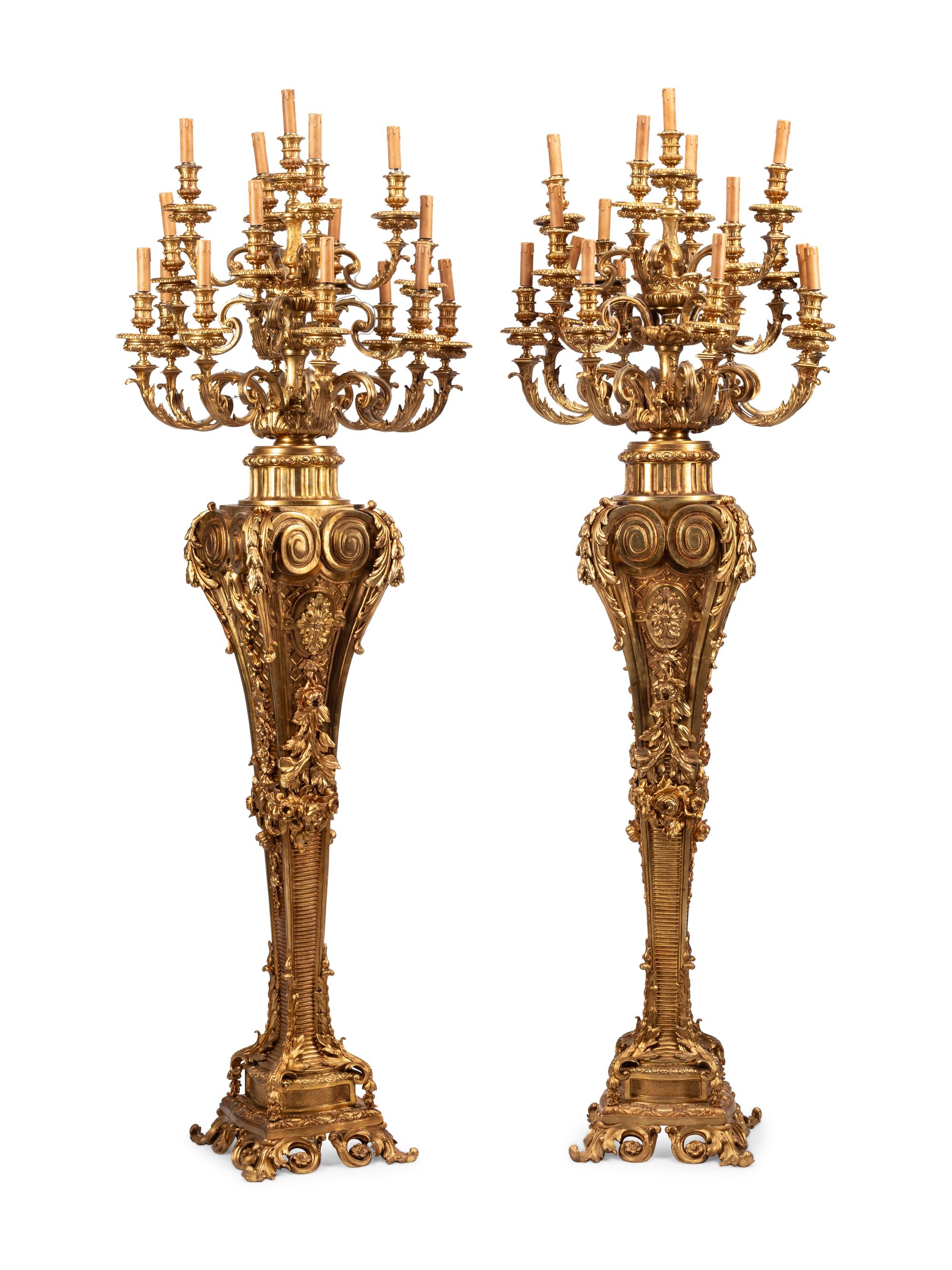 A Pair of Louis XVI Style Gilt Bronze Seventeen-Light Torchères