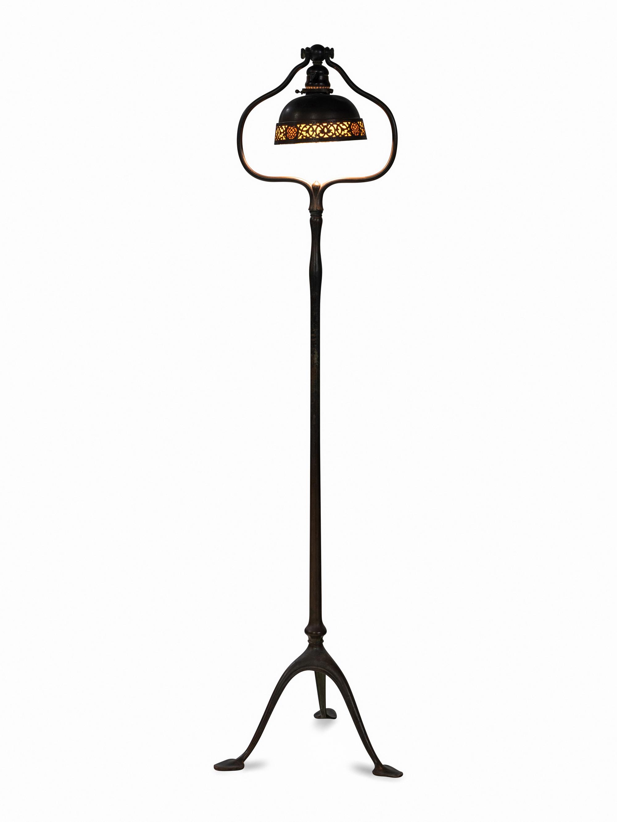 A Tiffany Studios Model 423 Style Bronze Harp Floor Lamp