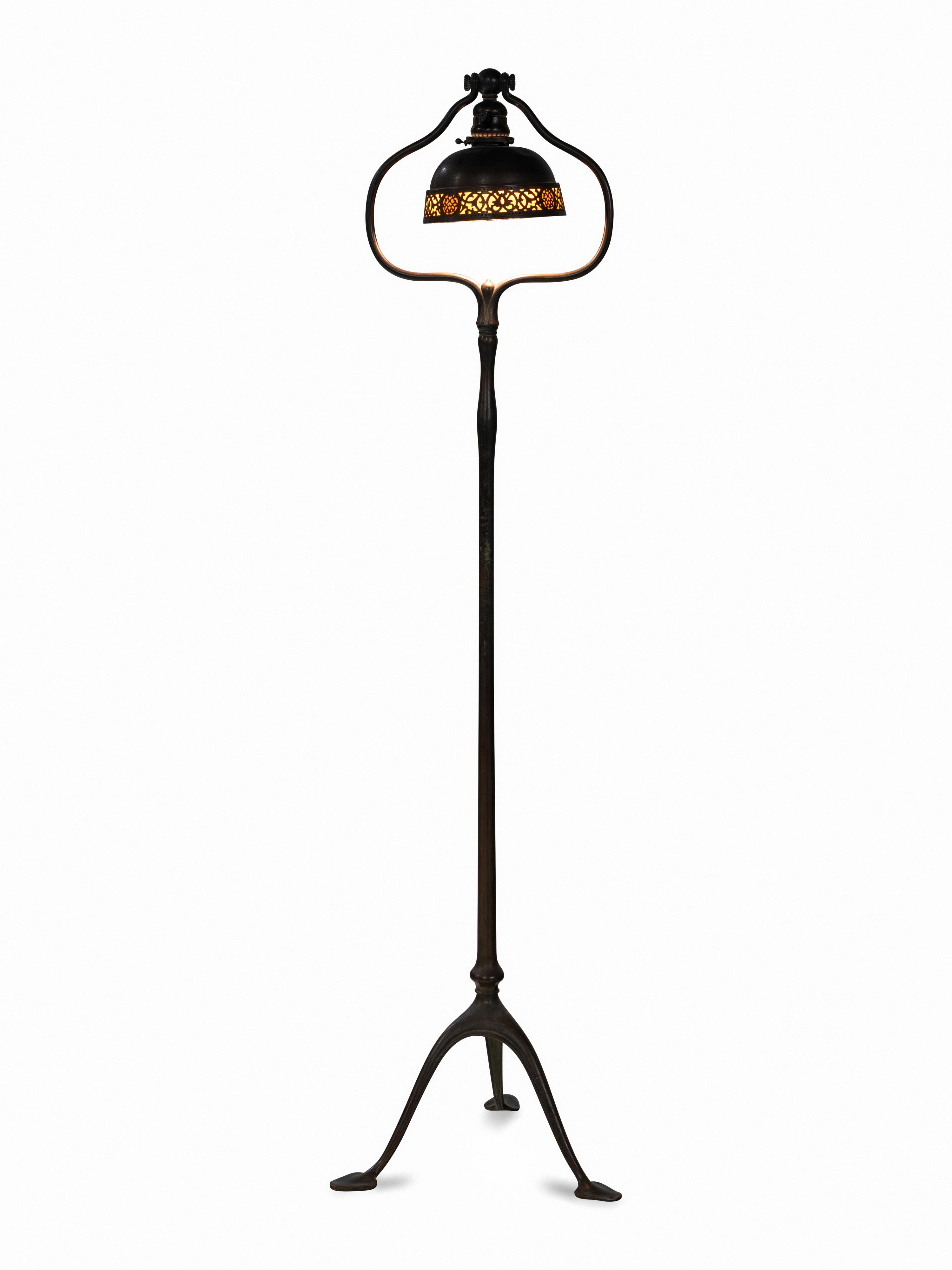 A Tiffany Studios Model 423 Style Bronze Harp Floor Lamp