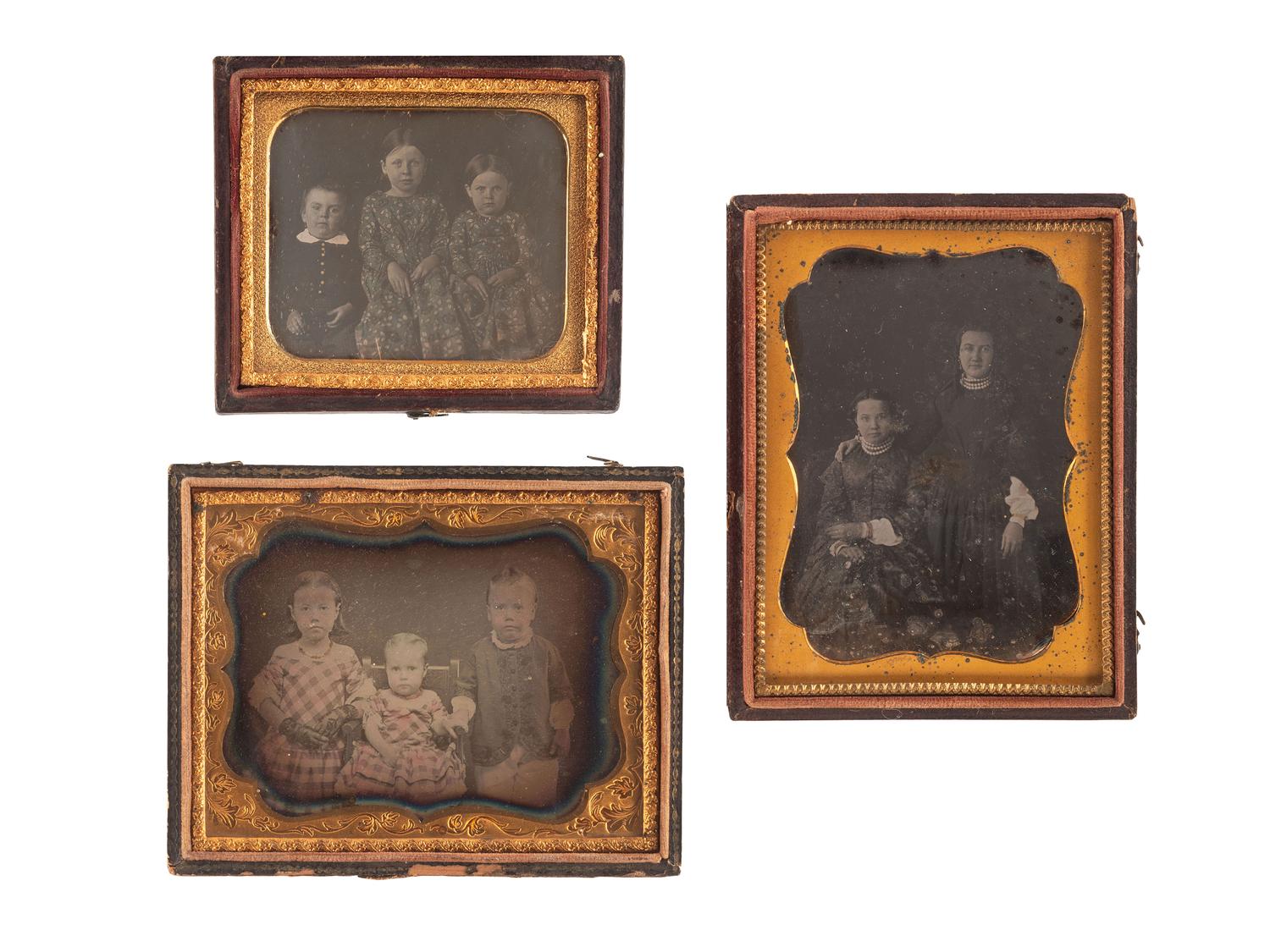 [EARLY PHOTOGRAPHY]. A group of 15 daguerreotype portraits of siblings, including: