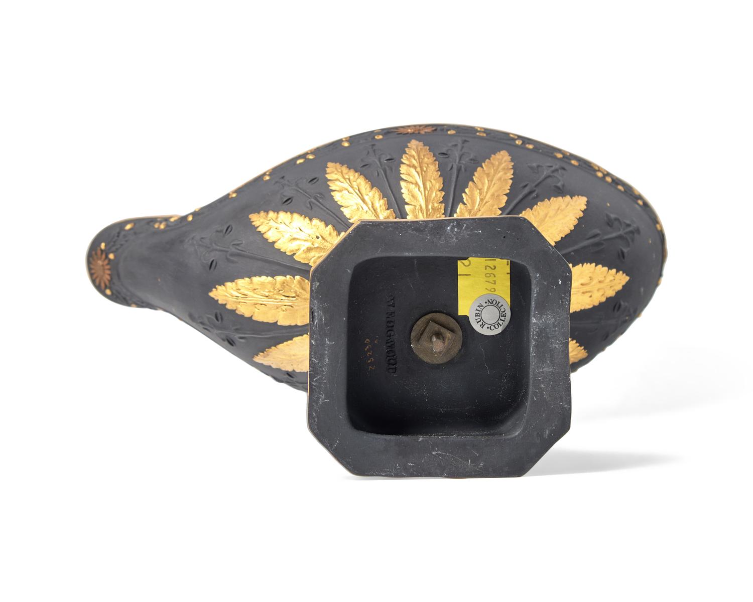 A Wedgwood Neoclassical Black Basalt and Parcel-Gilt Oil Lamp