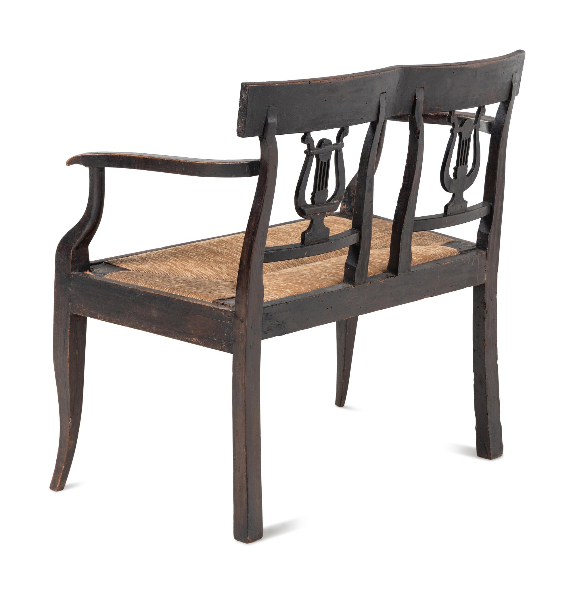A Provincial Walnut Double Lyre-Back Bench
