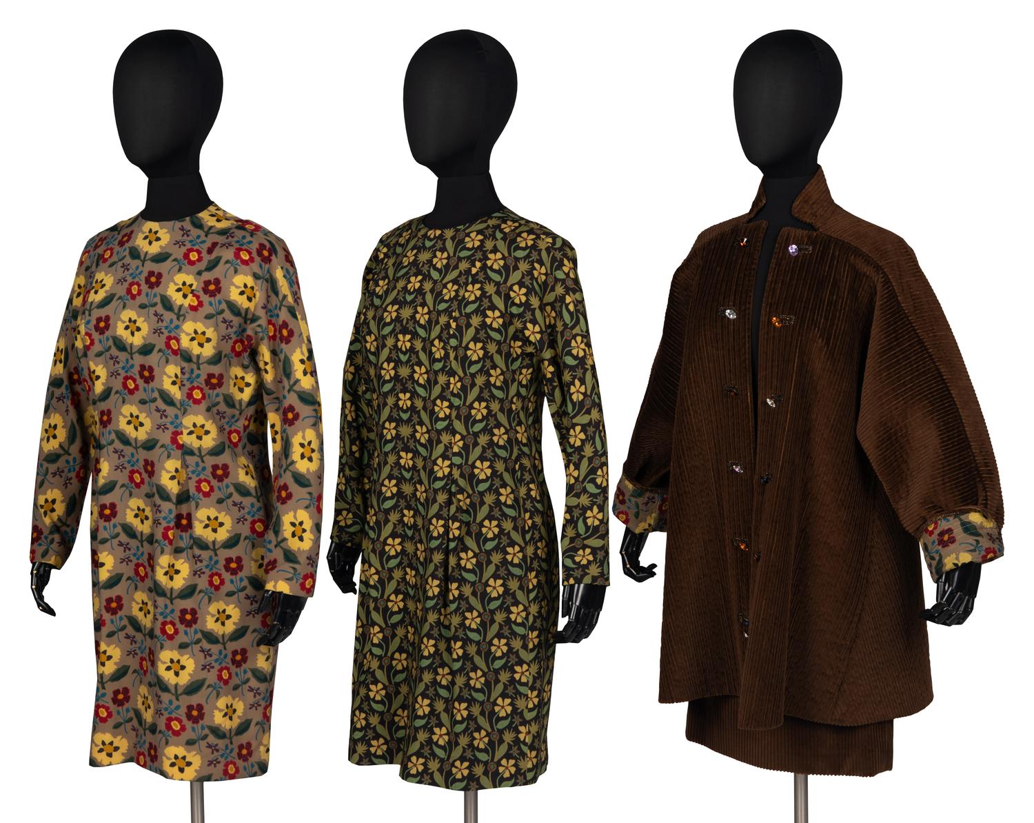 Corduroy Jacket and Skirt with Two Floral-Print Dresses by Geoffrey Beene