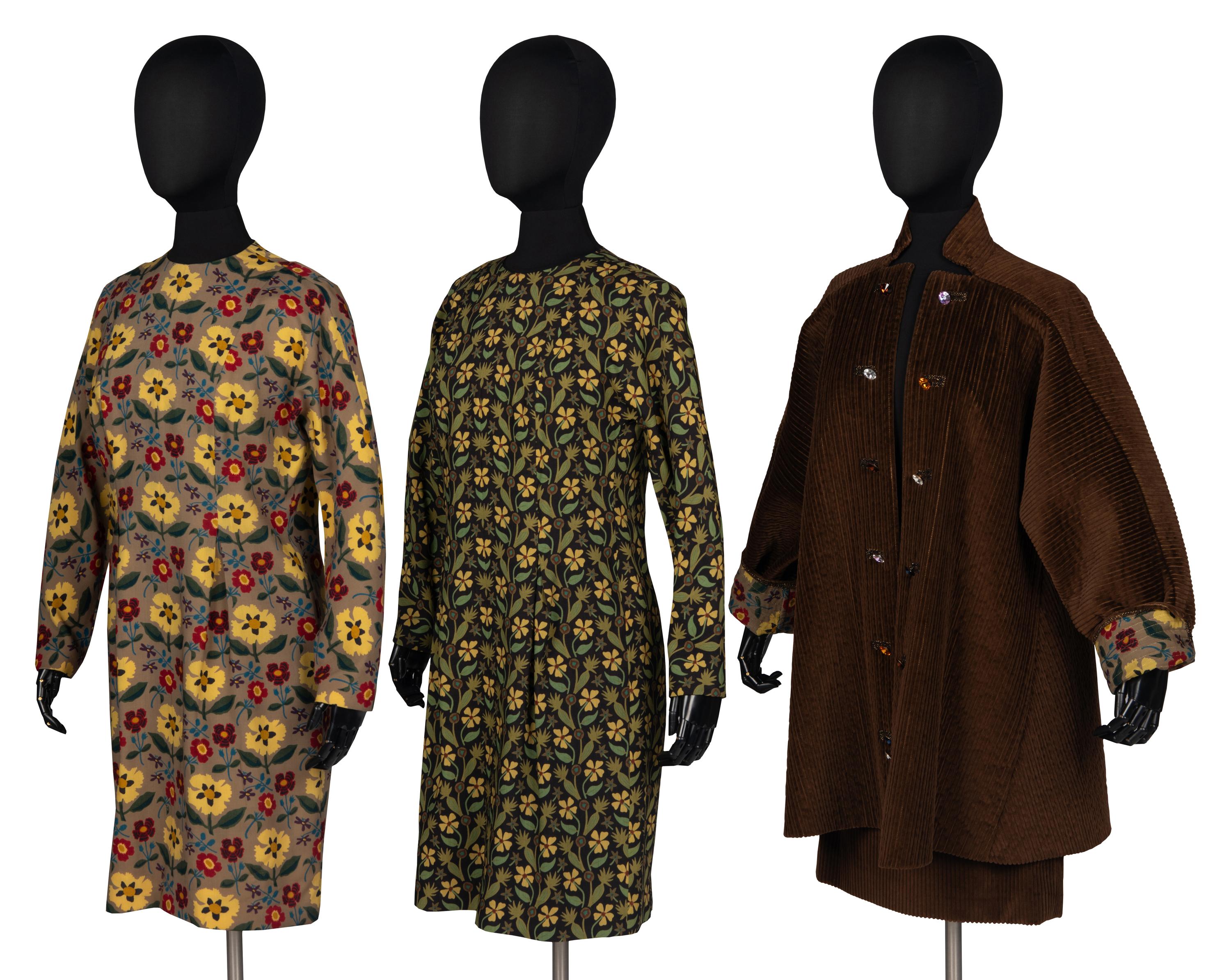 Corduroy Jacket and Skirt with Two Floral-Print Dresses by Geoffrey Beene