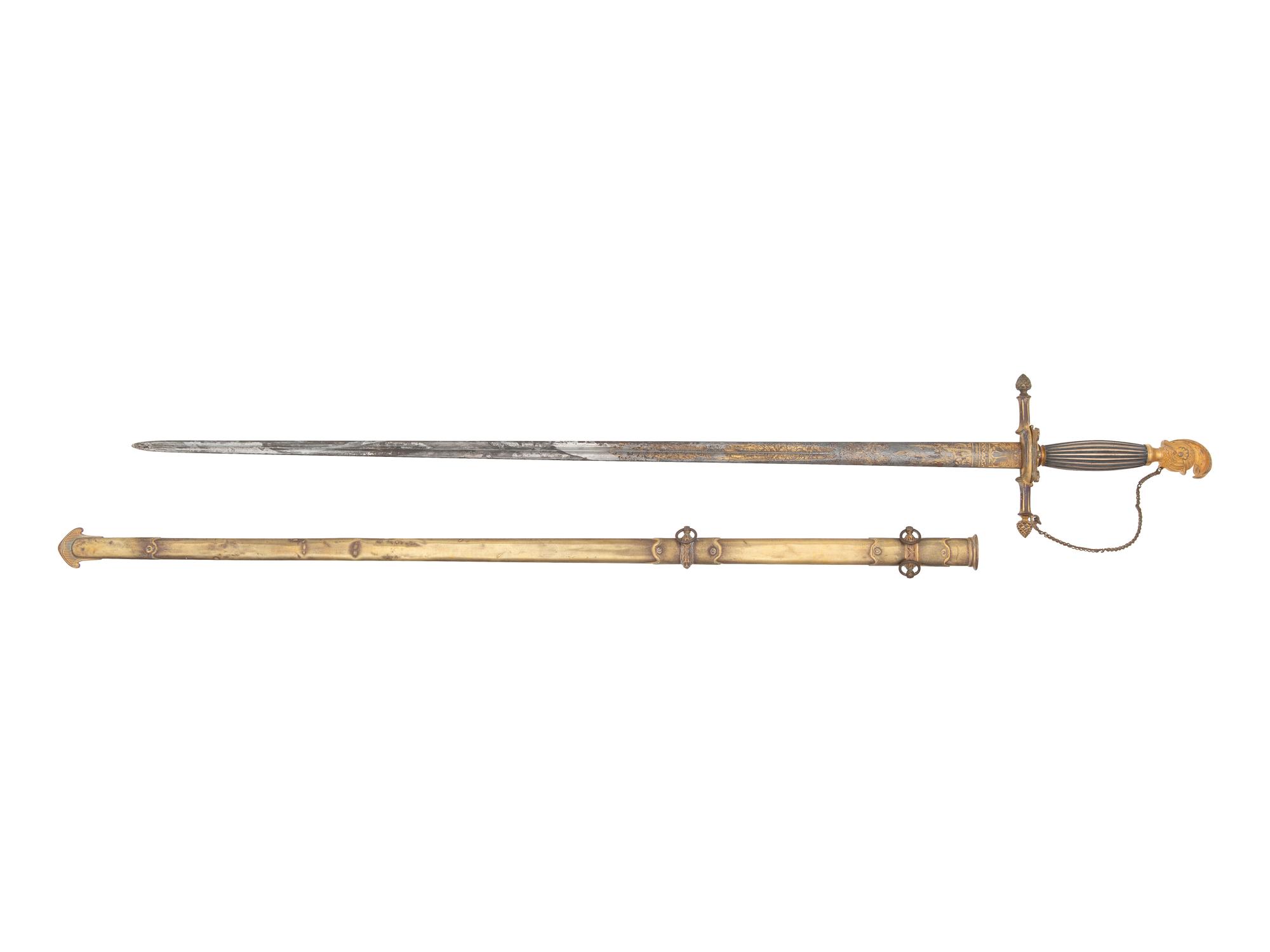 [CIVIL WAR]. Sword, war-date photograph, medical officer's sash, belt and buckle identified to Surgeon William J. McDermott, New York.