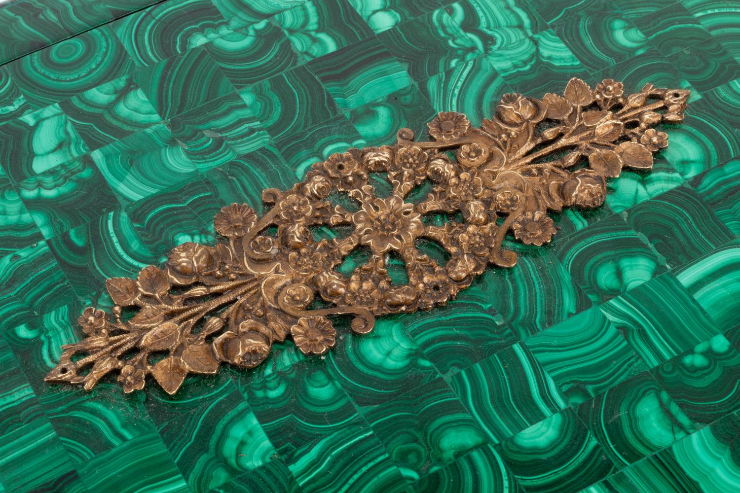 An Empire Style Gilt Metal Mounted Malachite Book-Form Table Casket