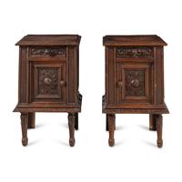 A Pair of Spanish Carved Oak Side Cabinets