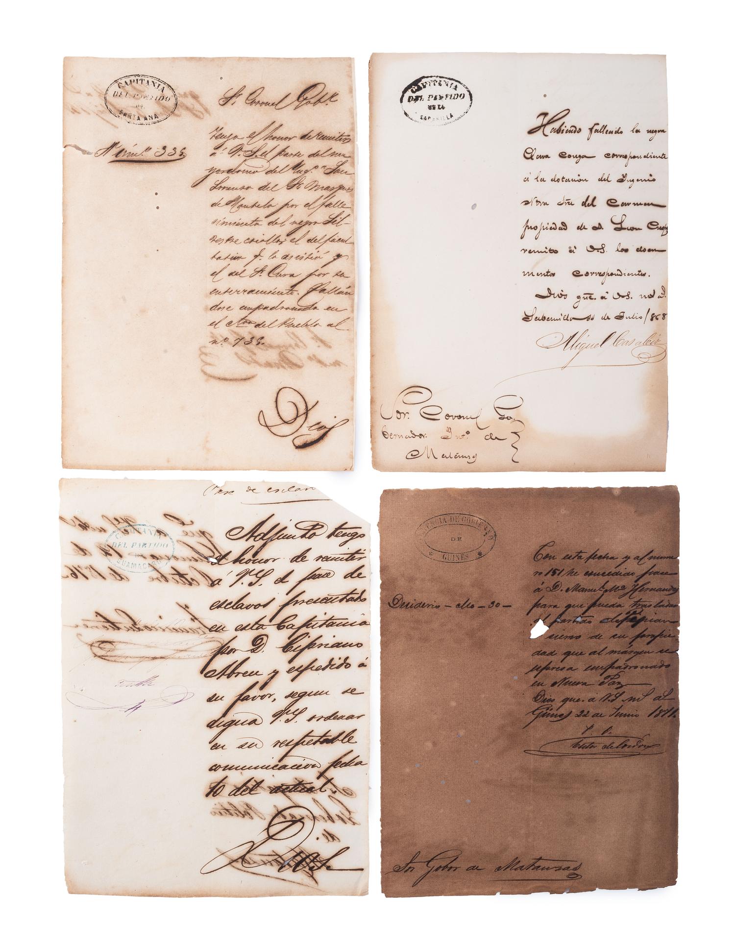 [SLAVERY & ABOLITION]. A group of documents mostly recording the deaths and burials of enslaved persons in Cuba, including: