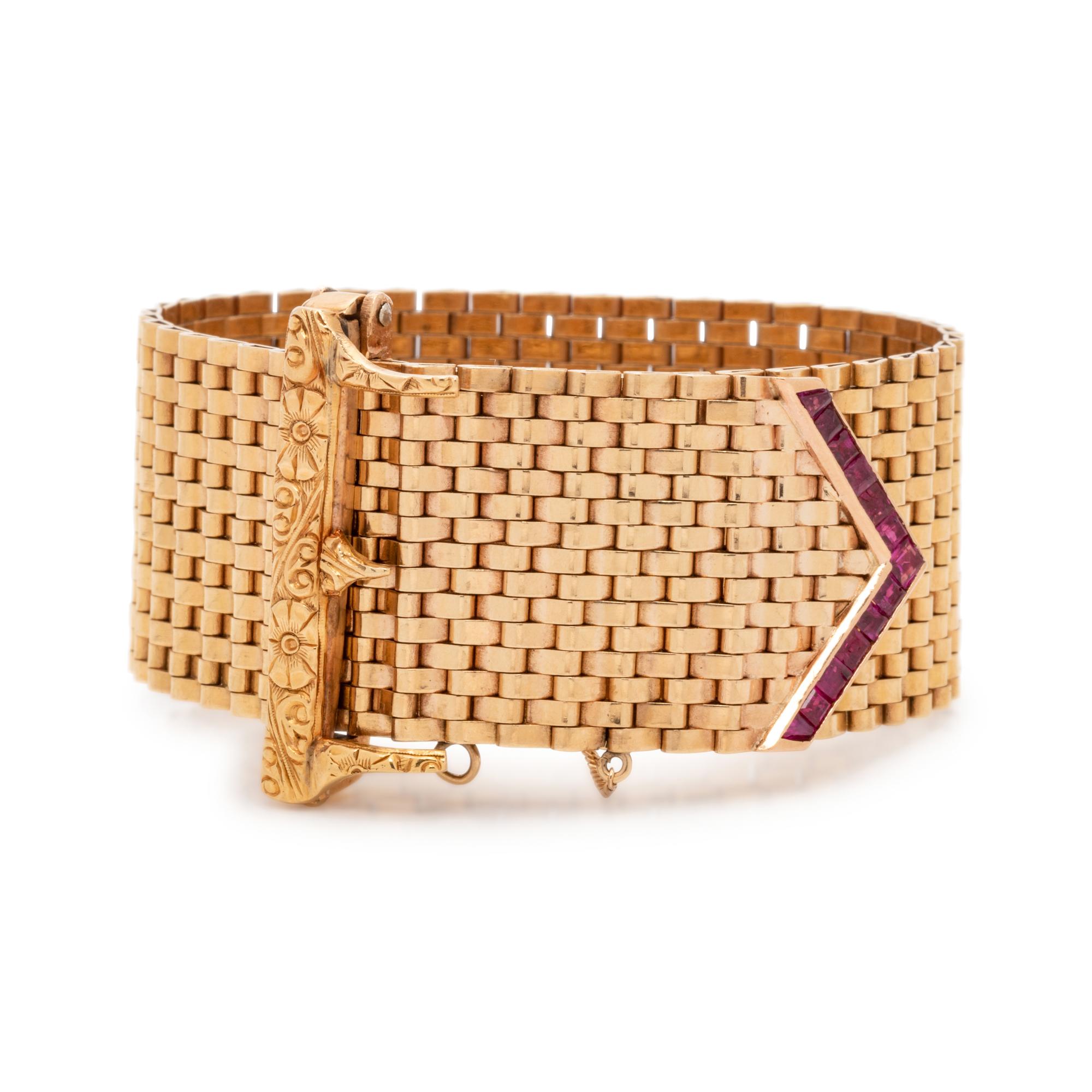 YELLOW GOLD AND RUBY BELT MOTIF BRACELET