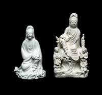 Two Chinese Blanc-de-Chine Porcelain Figural Groups of Guanyin