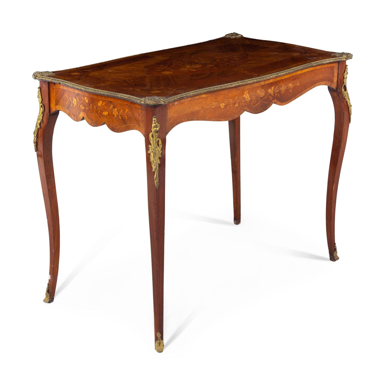 A Louis XV Style Gilt Bronze Mounted Marquetry Occasional Table