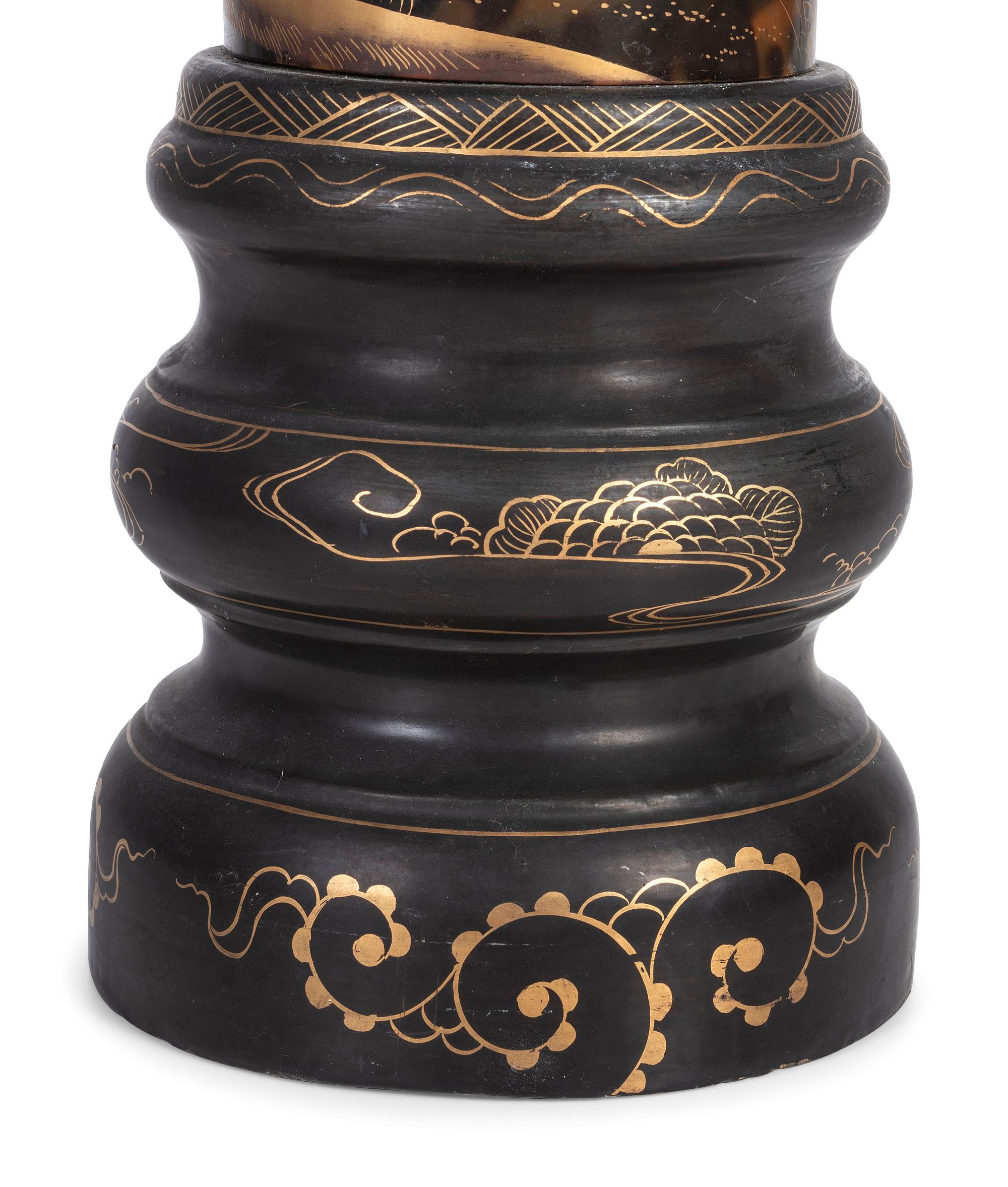 A Japanese Lacquer Brush Pot on Stand