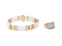 WHITE JADE AND YELLOW GOLD BRACELET AND RING