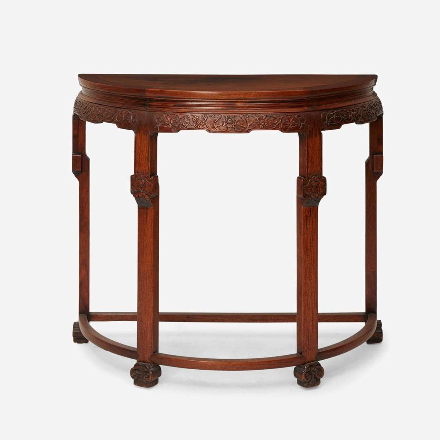A Chinese carved hardwood demilune table 硬木月牙桌