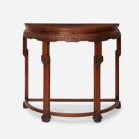 A Chinese carved hardwood demilune table 硬木月牙桌