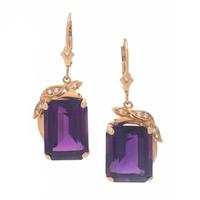 Amethyst, Yellow Gold, and Diamond Earrings