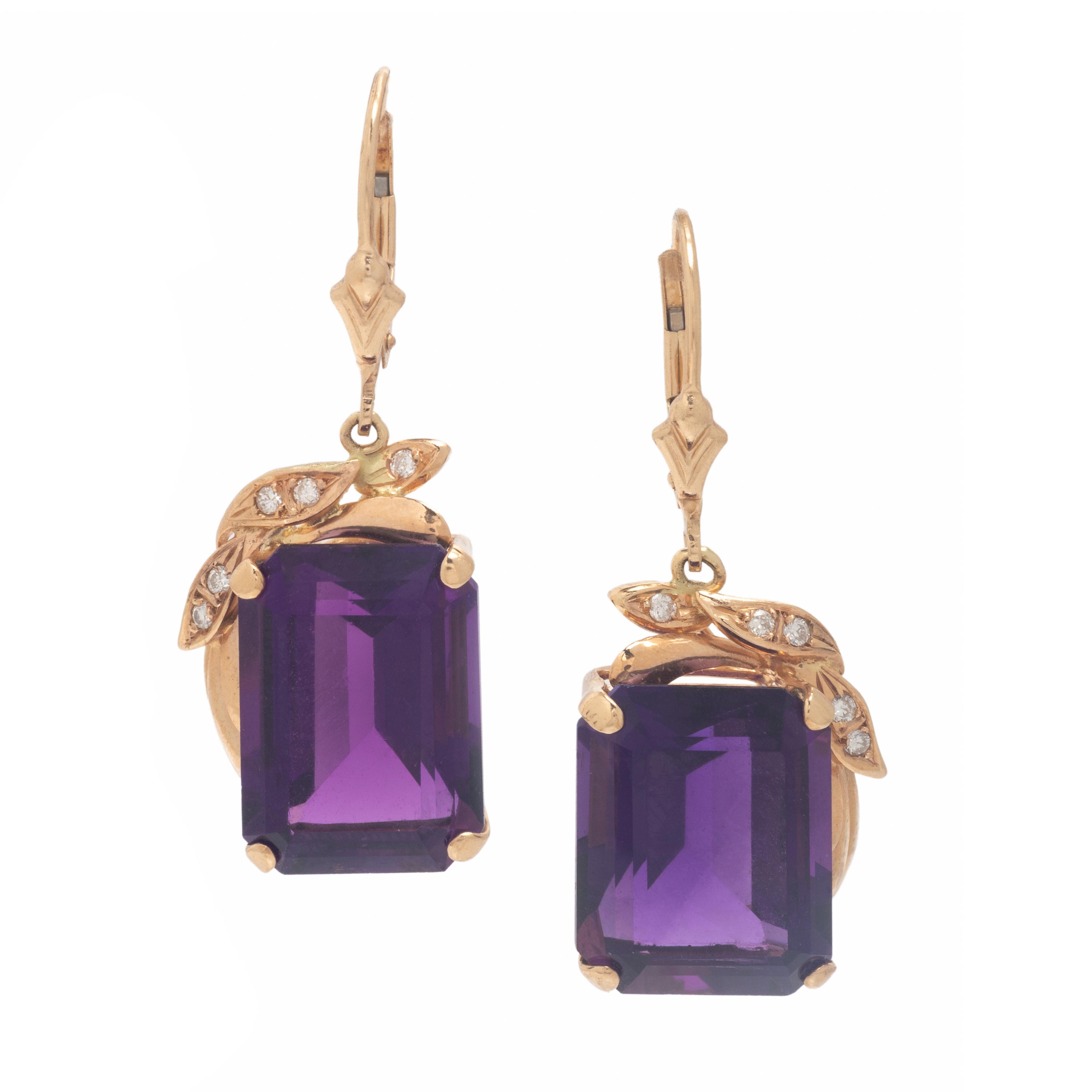 Amethyst, Yellow Gold, and Diamond Earrings
