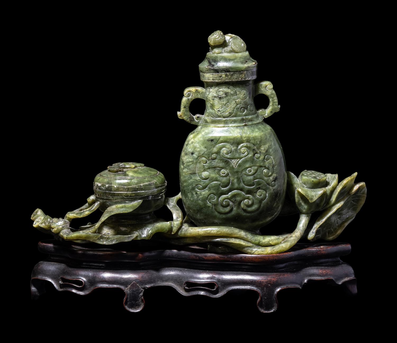 A Set of Chinese Spinach Jade Scholar's Set
