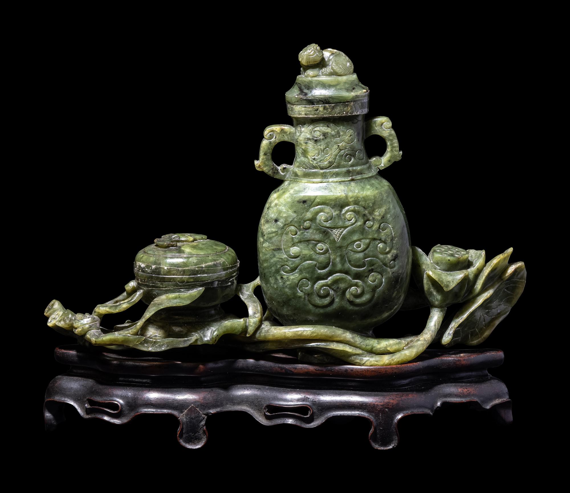A Set of Chinese Spinach Jade Scholar's Set