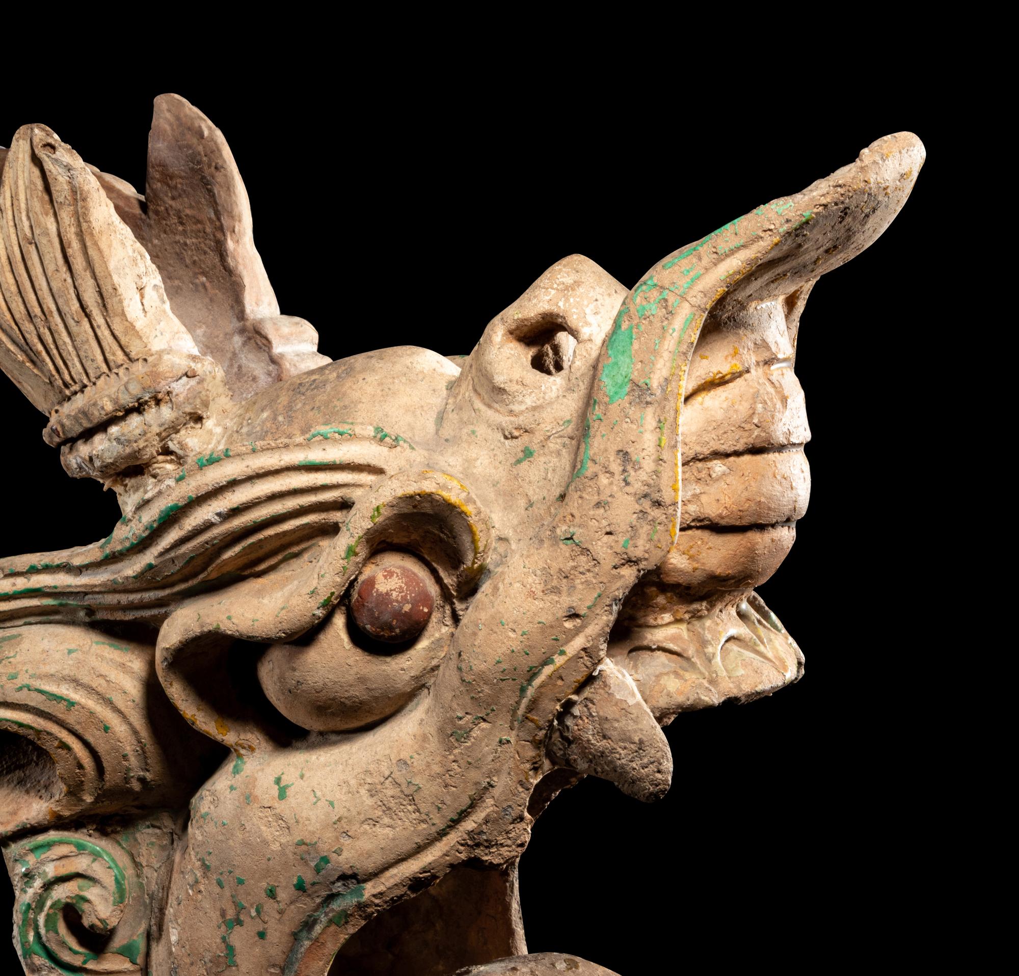 A Pair of Glazed Dragon-Form Roof-Tiles