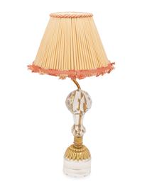 APPROVED FOR DONATION A Gilt Metal Mounted Cut Glass Table Lamp with a Pleated Silk Shade