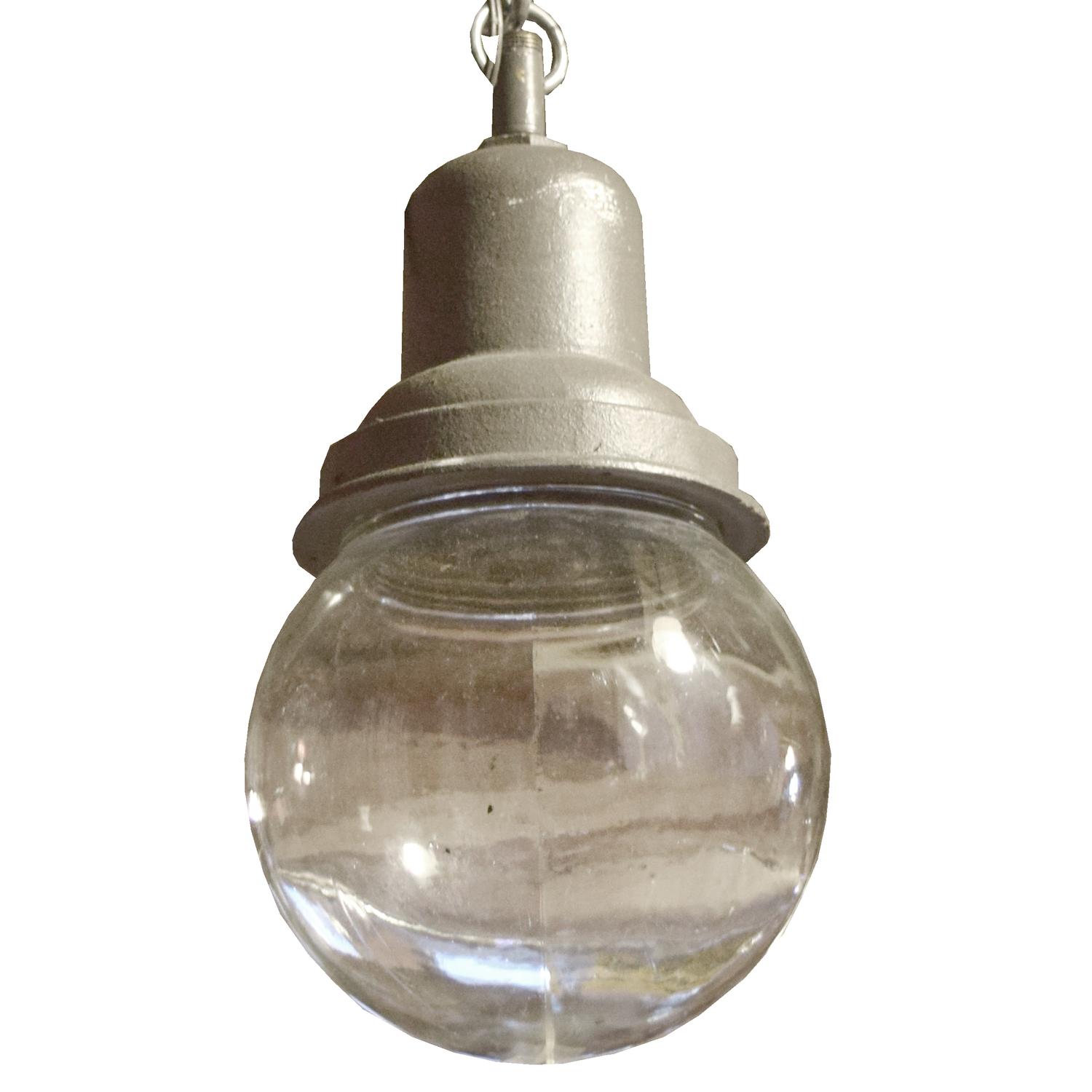 An Industrial Glass and Metal Light Fixture 8" W x 8" W x 16" H — United States, Circa 1940