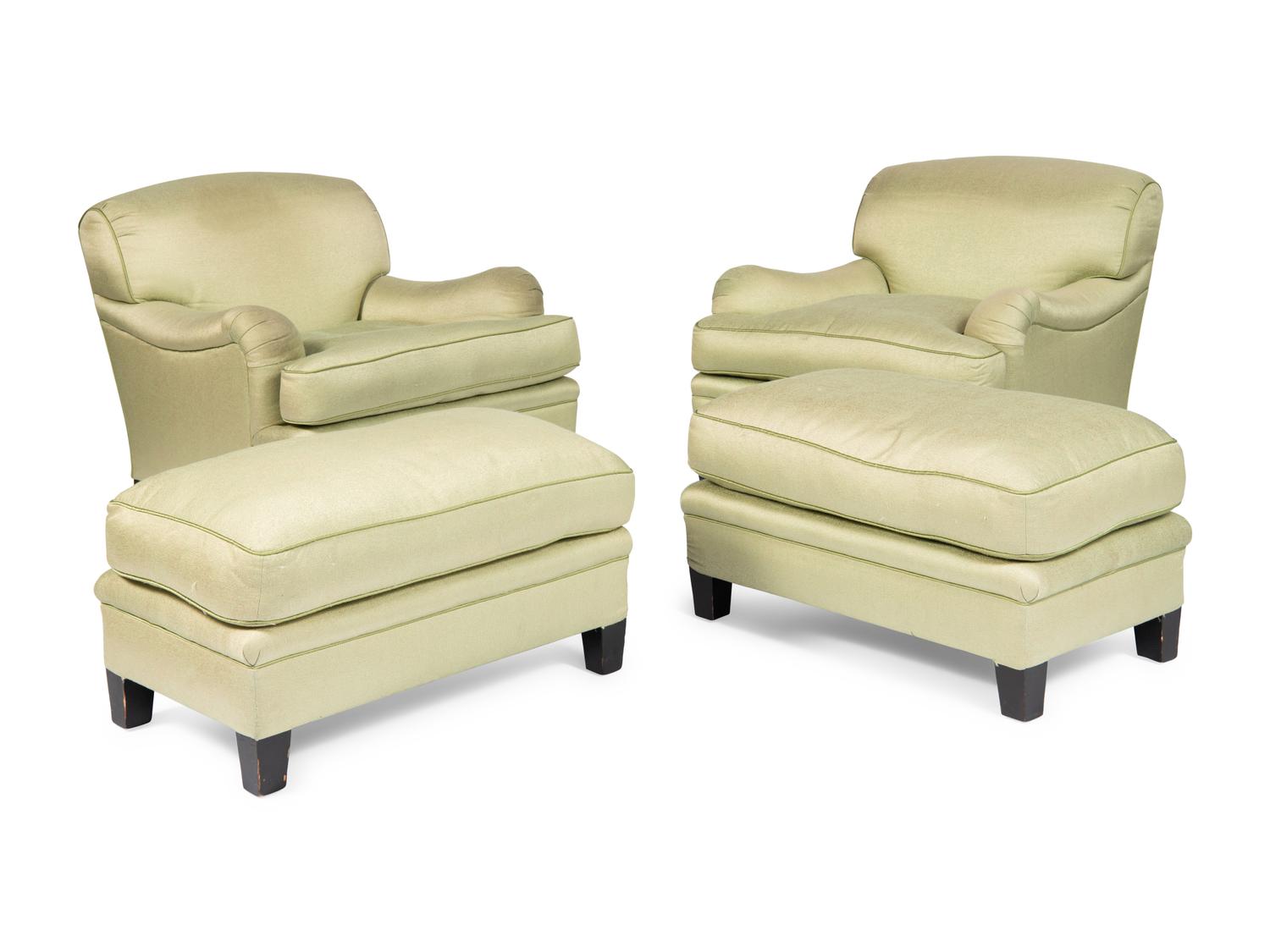 A Pair of Custom Celadon Green Silk Upholstered Armchairs
