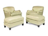 A Pair of Custom Celadon Green Silk Upholstered Armchairs