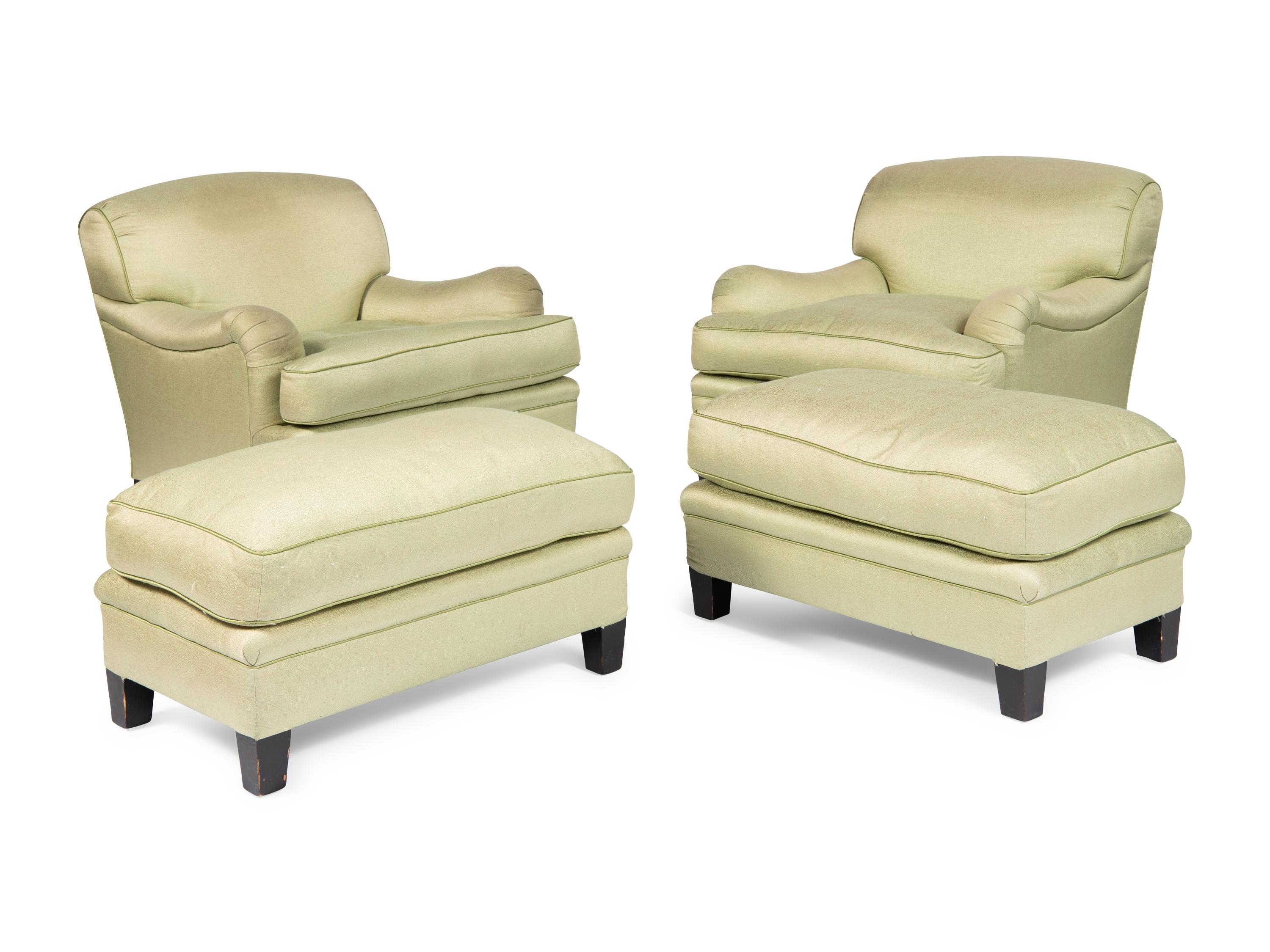 A Pair of Custom Celadon Green Silk Upholstered Armchairs
