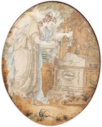 An English Mourning Needlework Panel Depicting Fame Decorating Shakespeare's Tomb