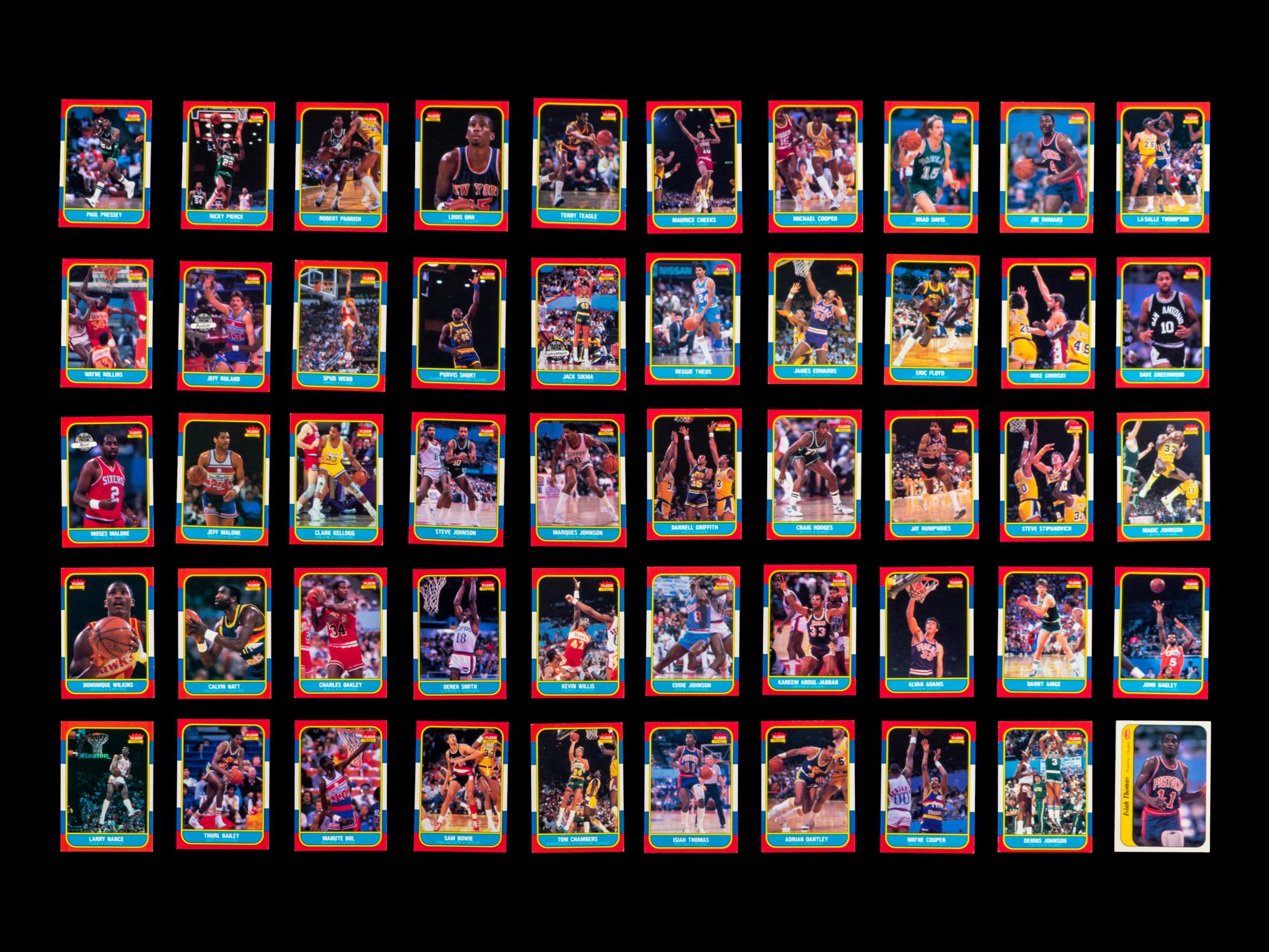 A Group of 49 1986 Fleer Basketball Cards, Including Multiple Rookies, Hall of Famers and Stars,