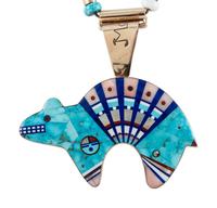14K Gold Necklace, with Reversible Mosaic Inlay Bear Pendant