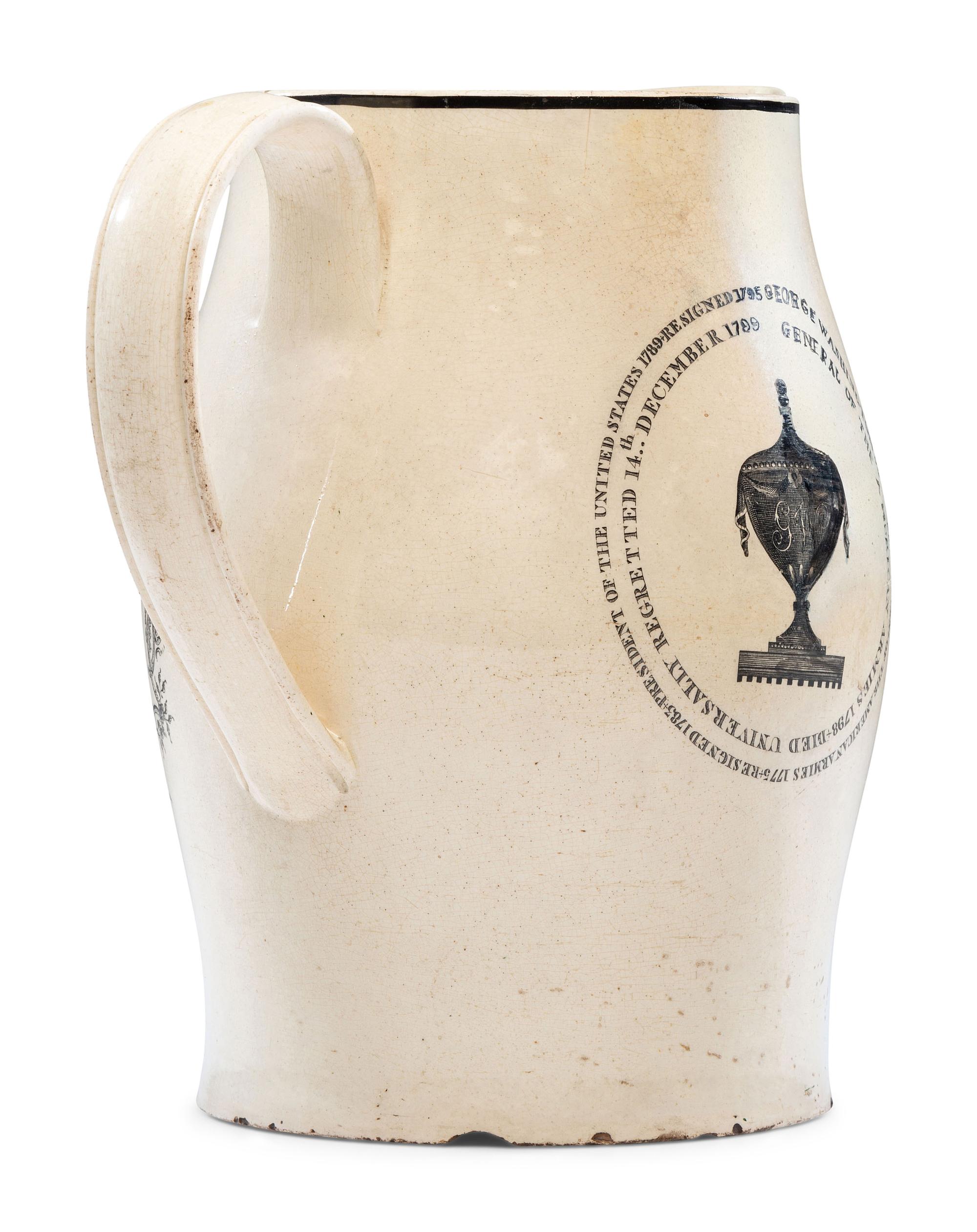 A Liverpool Transfer-Printed Creamware George Washington Memorial Pitcher